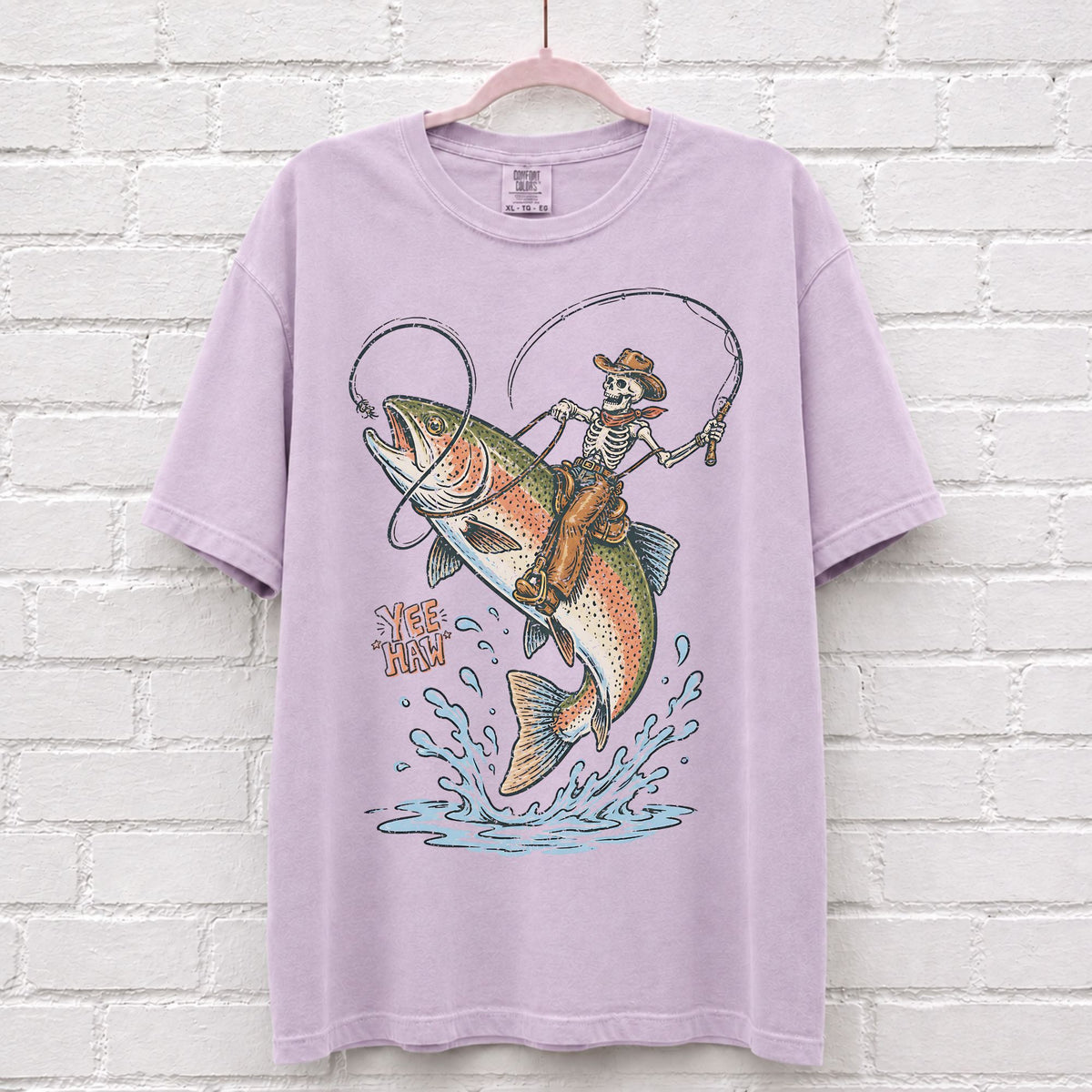 Cowboy Skeleton Riding Rainbow Trout Fish T-Shirt