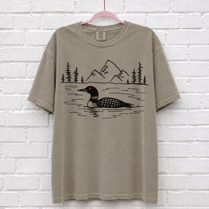Hand Sketched Loon Lake T-Shirt – alternate product view