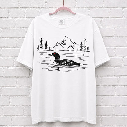Hand Sketched Loon Lake T-Shirt – alternate product view
