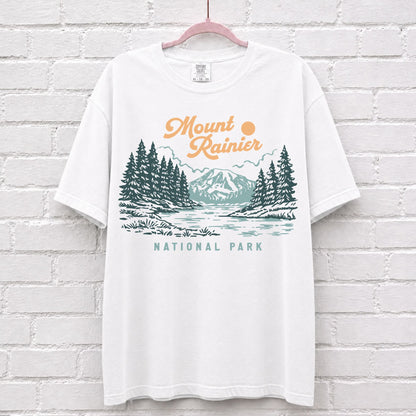 Retro Mount Rainier National Park T-Shirt in White