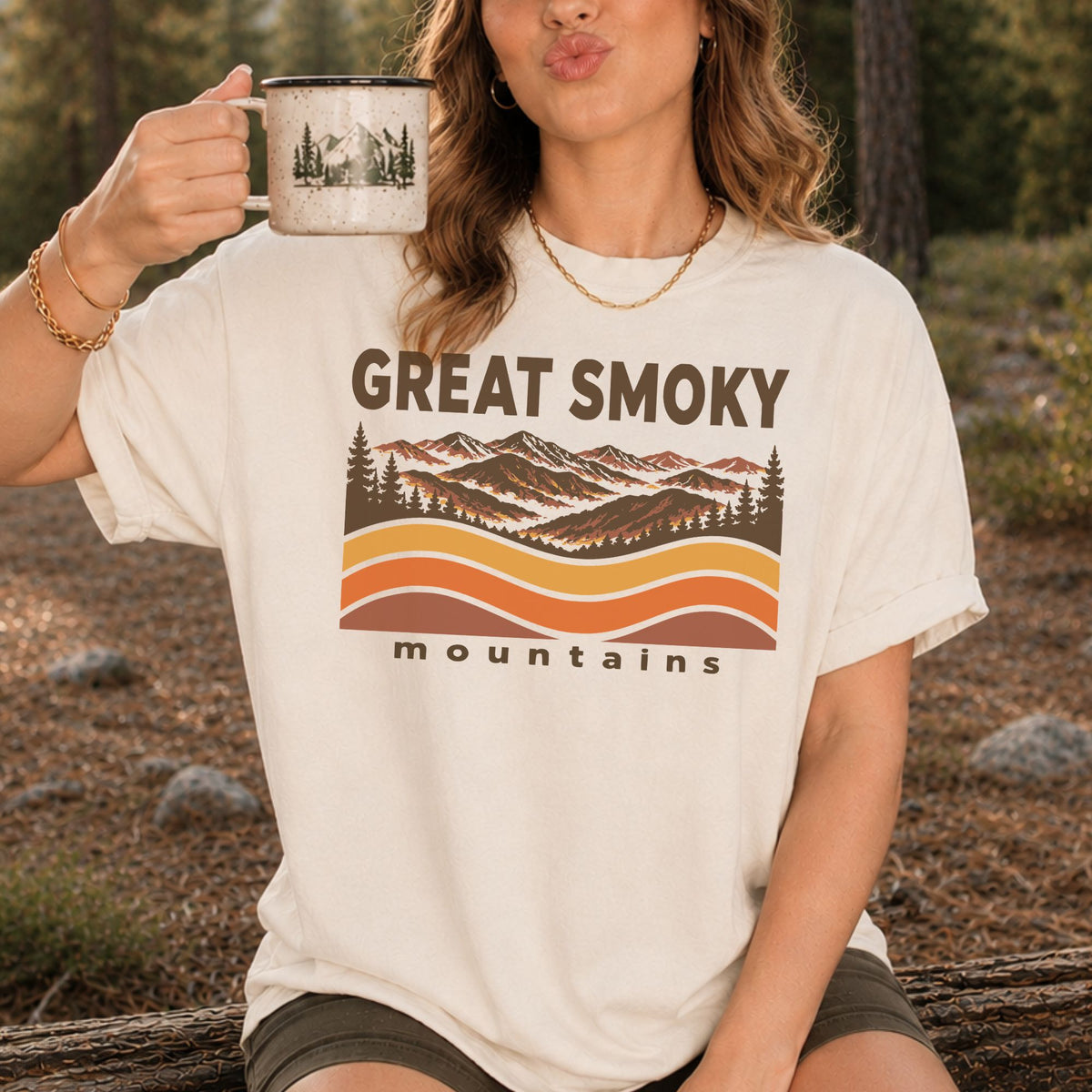 Great Smoky Mountains Sunset Wave T-Shirt