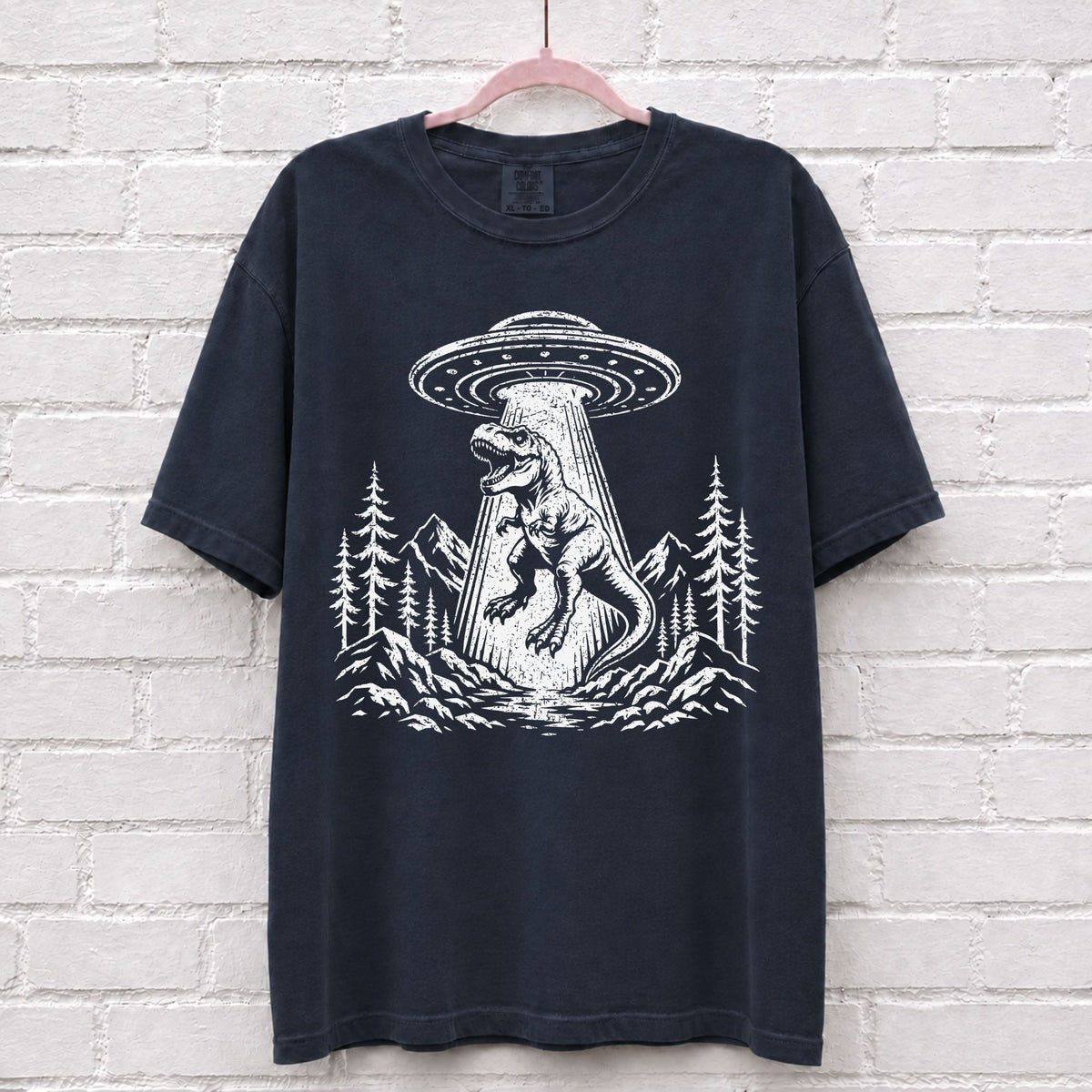 Alien UFO Dinosaur T-Rex T-Shirt – alternate product view