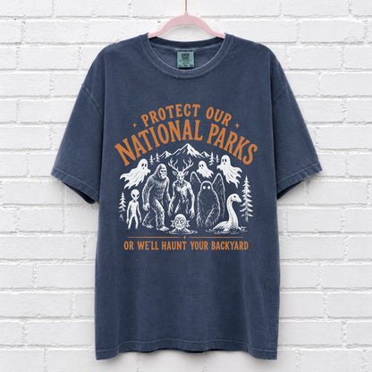 Protect Our National Parks Cryptid T-Shirt in Denim