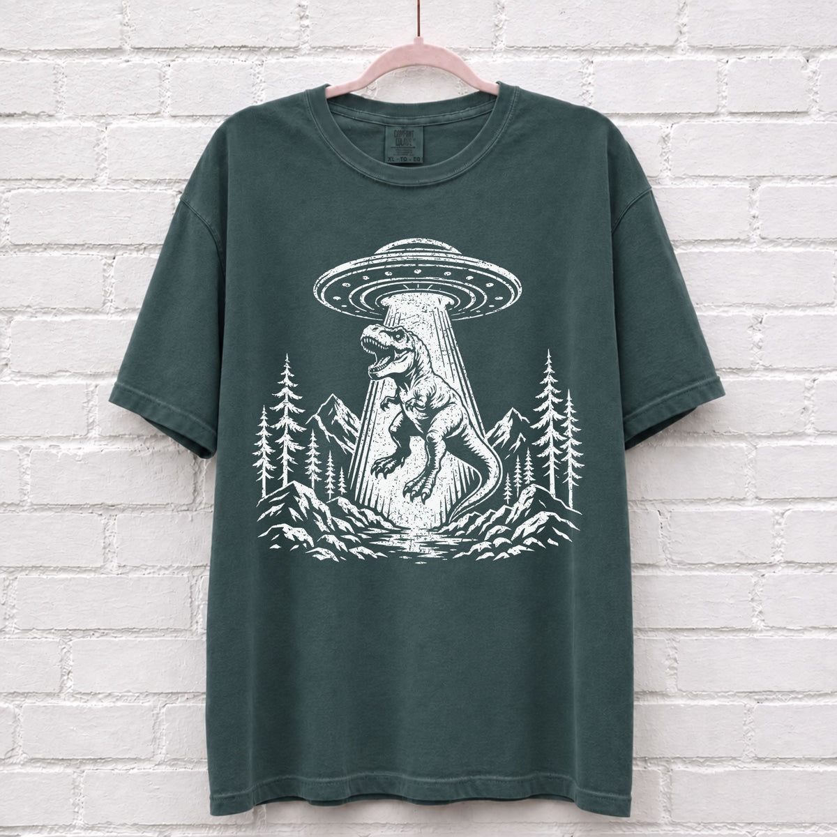 Alien UFO Dinosaur T-Rex T-Shirt – alternate product view