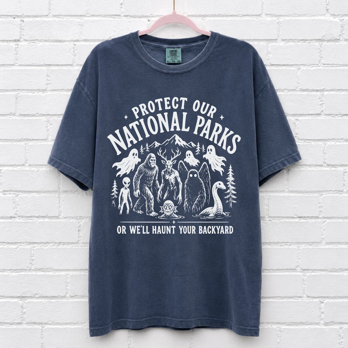 Protect Our National Parks Cryptid Graphic T-Shirt in Denim