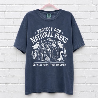 Protect Our National Parks Cryptid Graphic T-Shirt in Denim