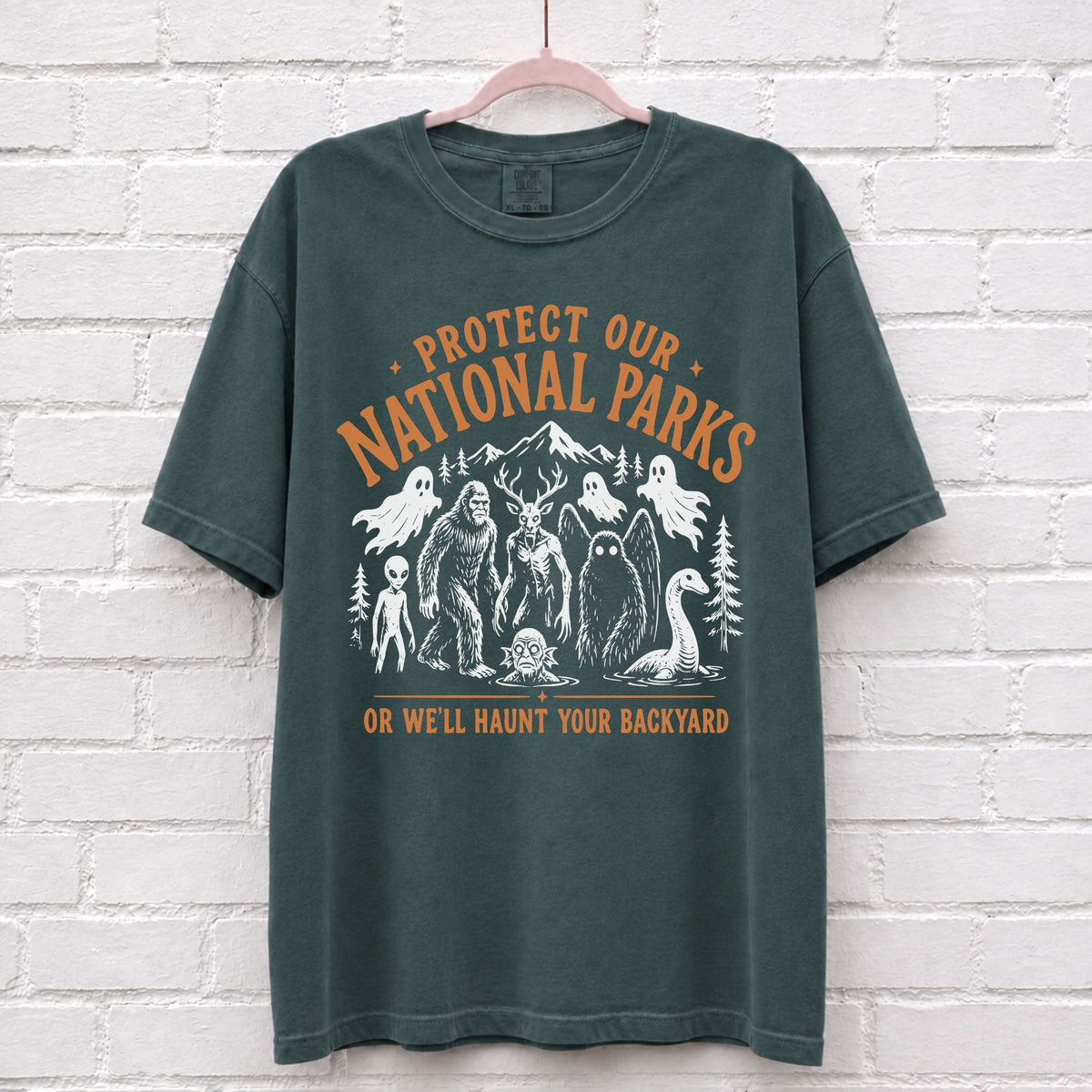Protect Our National Parks Cryptid T-Shirt in Blue Spruce
