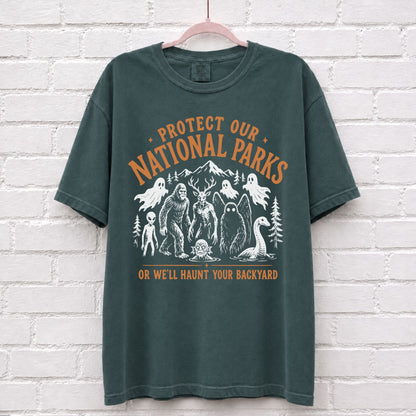 Protect Our National Parks Cryptid T-Shirt in Blue Spruce