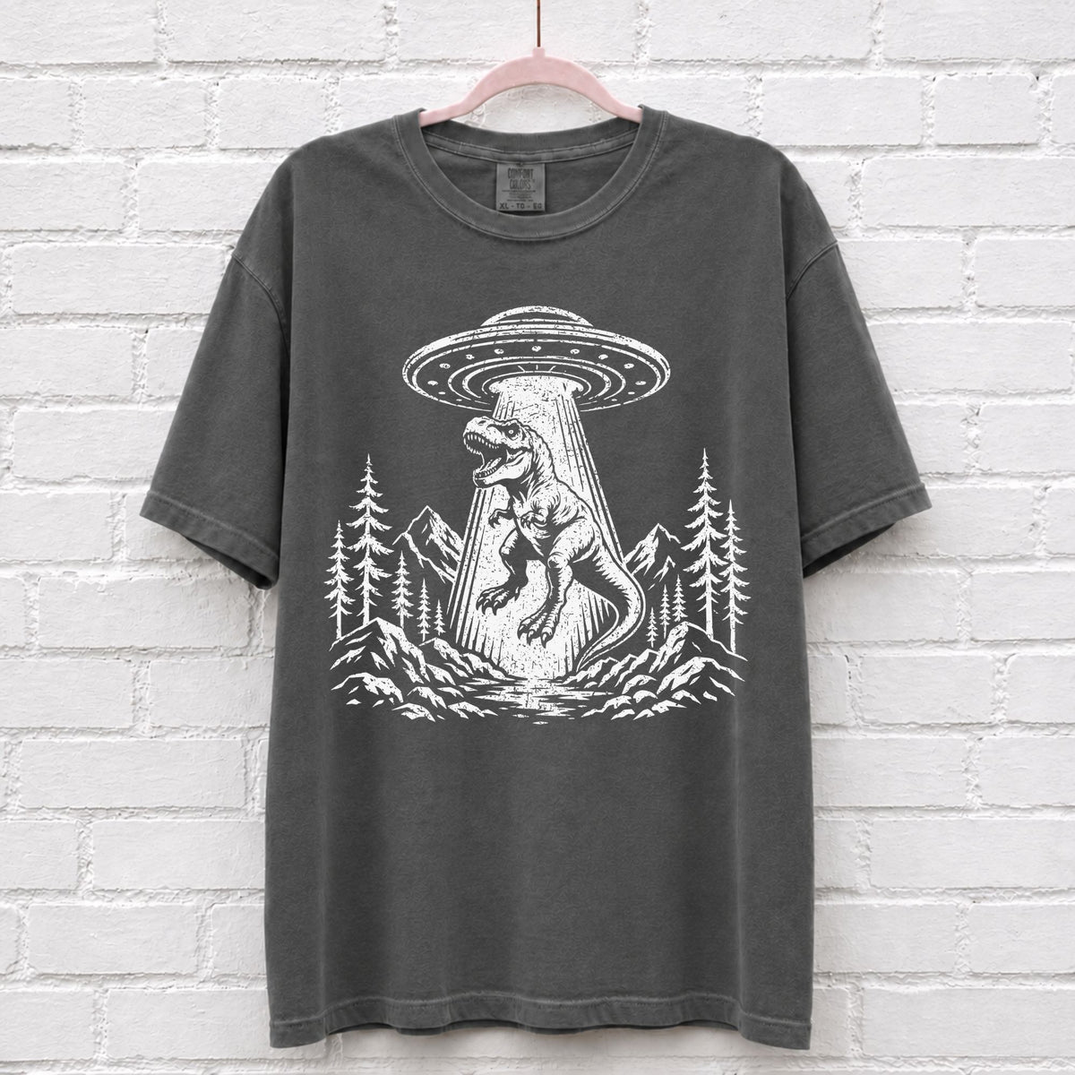 Alien UFO Dinosaur T-Rex T-Shirt – alternate product view