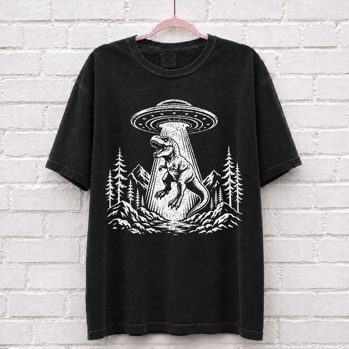 Alien UFO Dinosaur T-Rex T-Shirt – alternate product view