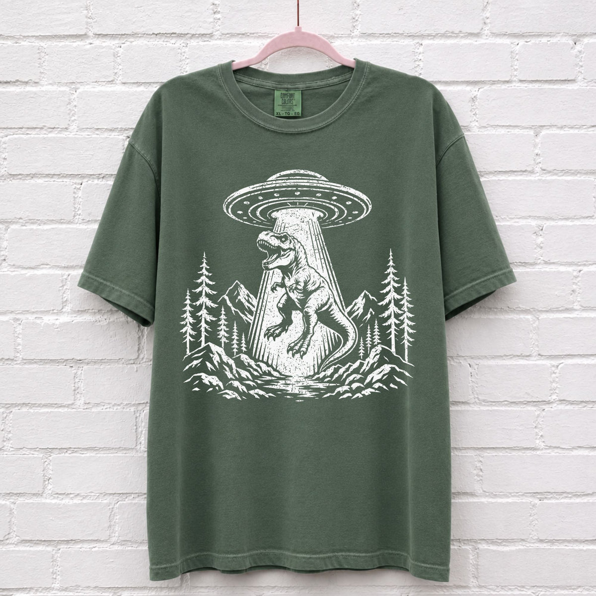 Alien UFO Dinosaur T-Rex T-Shirt – alternate product view