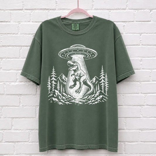 Alien UFO Dinosaur T-Rex T-Shirt – alternate product view