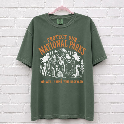 Protect Our National Parks Cryptid T-Shirt in Moss