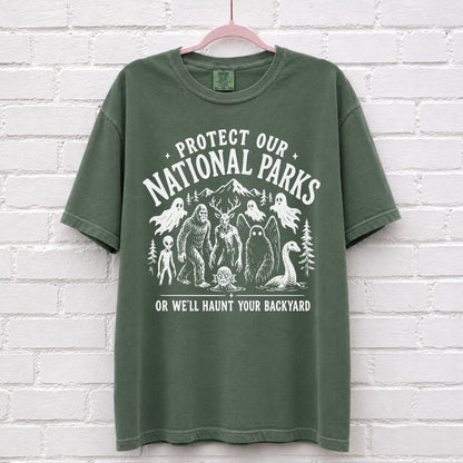 Protect Our National Parks Cryptid Graphic T-Shirt in Moss